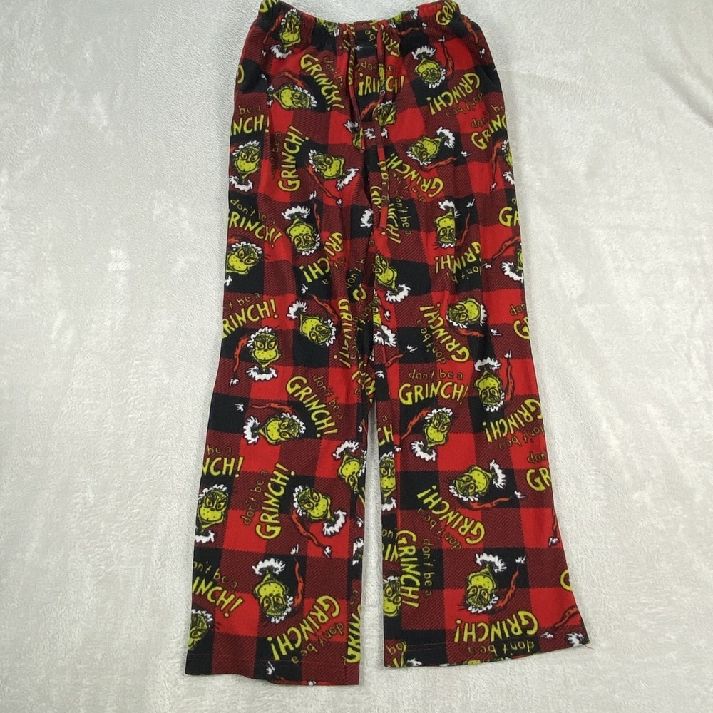 Grinch Christmas Pants Mens Small‎ Red Black Plaid Fleece Dr Seuss Lounge Pajama